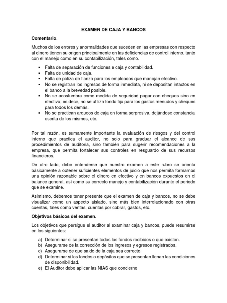 1 13 Auditoria Caja Y Bancos Pdf Bancos Auditoría