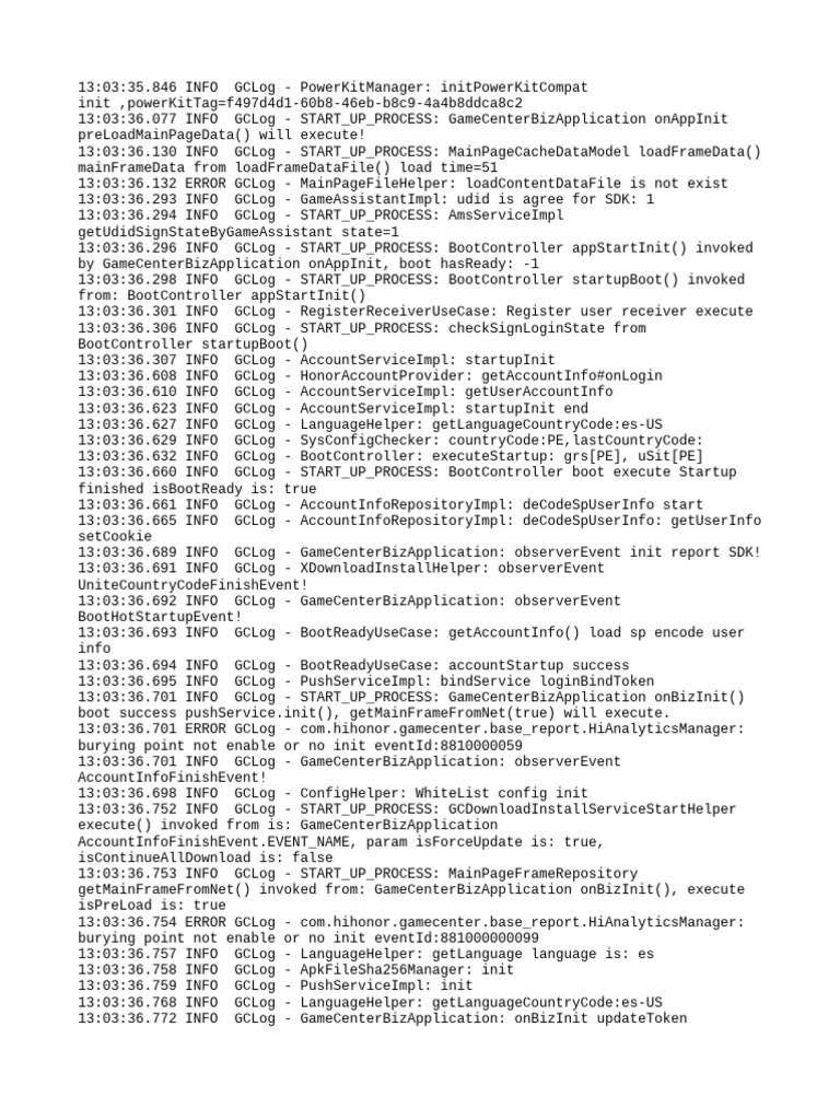 GameCenterBizApplication Startup Log | PDF | Computing | Software