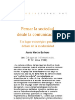 Pensar La Sociedad Desde La Comunicación. Un Lugar Estratégico para El Debate de La Modernidad