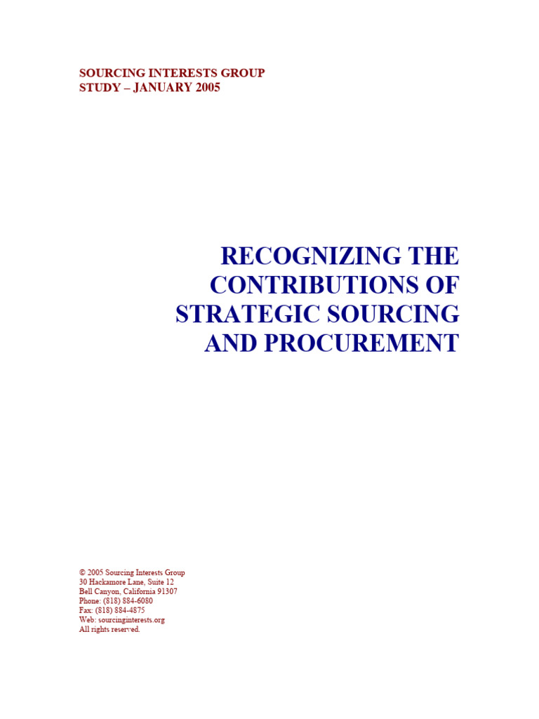 SIG Recognizing The Contribution of Sourcing Jan 2005 | PDF ...
