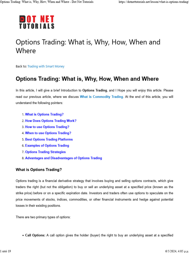 Options Trading: What Is, Why, How, When and Where | PDF | Option ...