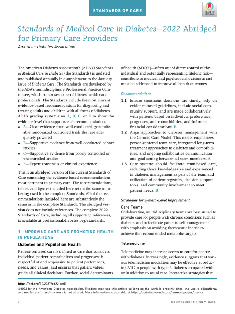 Standards of Medical Care in Diabetes 2022 Abridged For PRimary Care ...