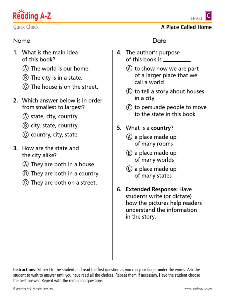 Raz cqlc46 Placecalledhome | PDF | Reading Comprehension | Reading ...