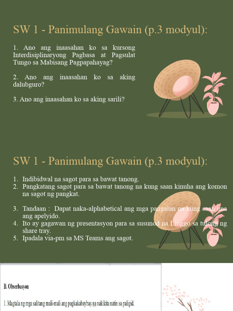 SW and Quiz Format Mga Gawain | PDF