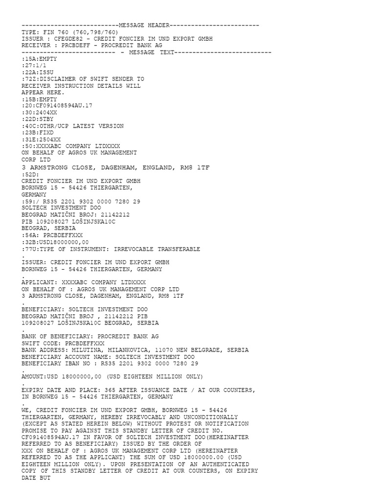 Draft Cf091408594au.17 | PDF | Letter Of Credit | Payments