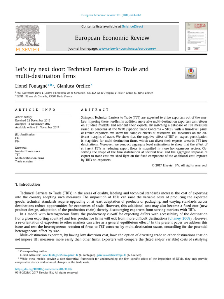 9technical Barriers To Trade and Multi Destination Firms | PDF ...