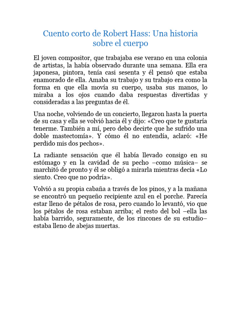 Cuento corto de Robert Hass PDF