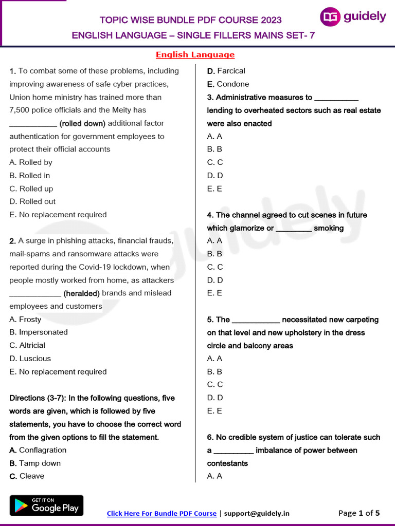 English Language Fillers Practice 2023 | PDF