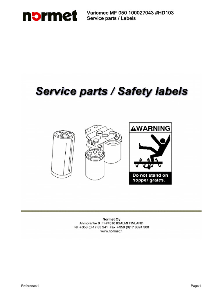 1 Service Parts and Labels HD103 013025 | PDF | Vehicle Technology ...
