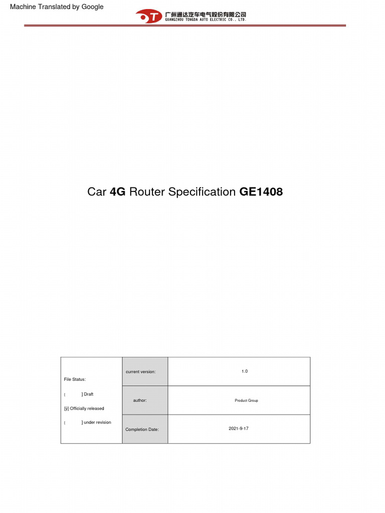 4G Car Router GE1408 Specifications | PDF | Router (Computing) | Wi Fi