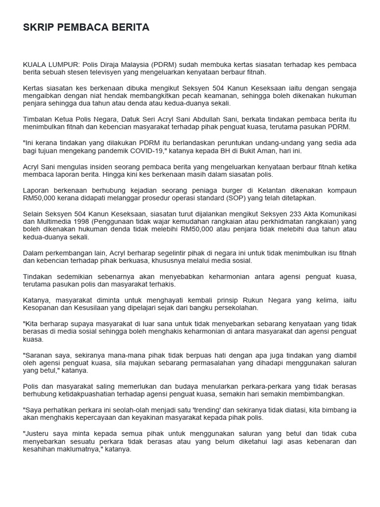 SKRIP PEMBACA BERITA Slebew | PDF