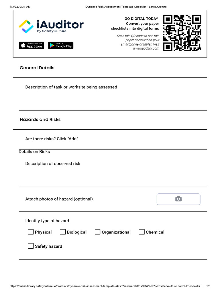 Dynamic Risk Assessment Checklist Template | PDF | Risk | Risk Assessment