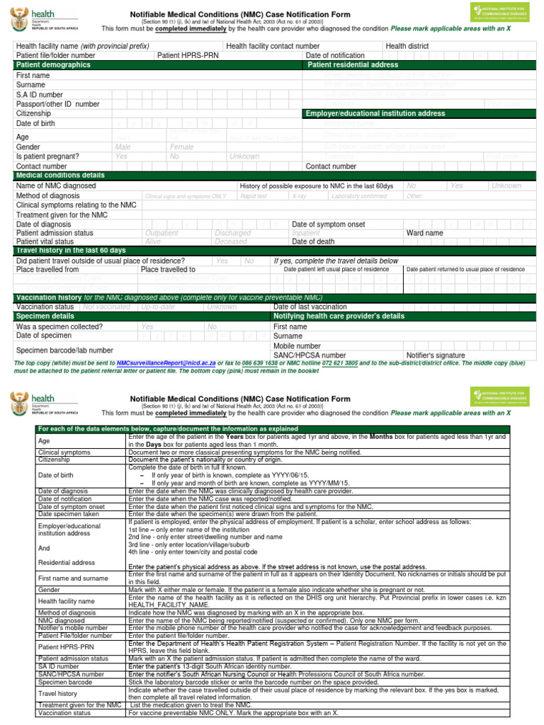 NMC Case Notification Form Guide | PDF | Patient | Medical Diagnosis
