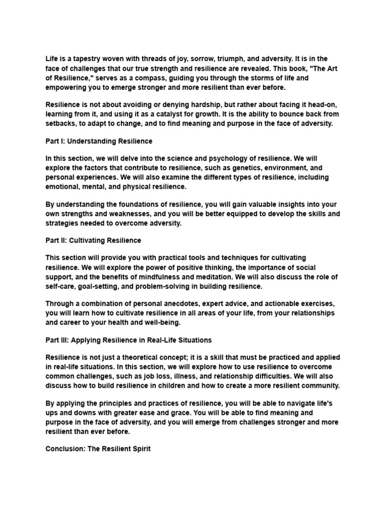 The Art Of Resilience A Guide To Overcoming Adversity Pdf