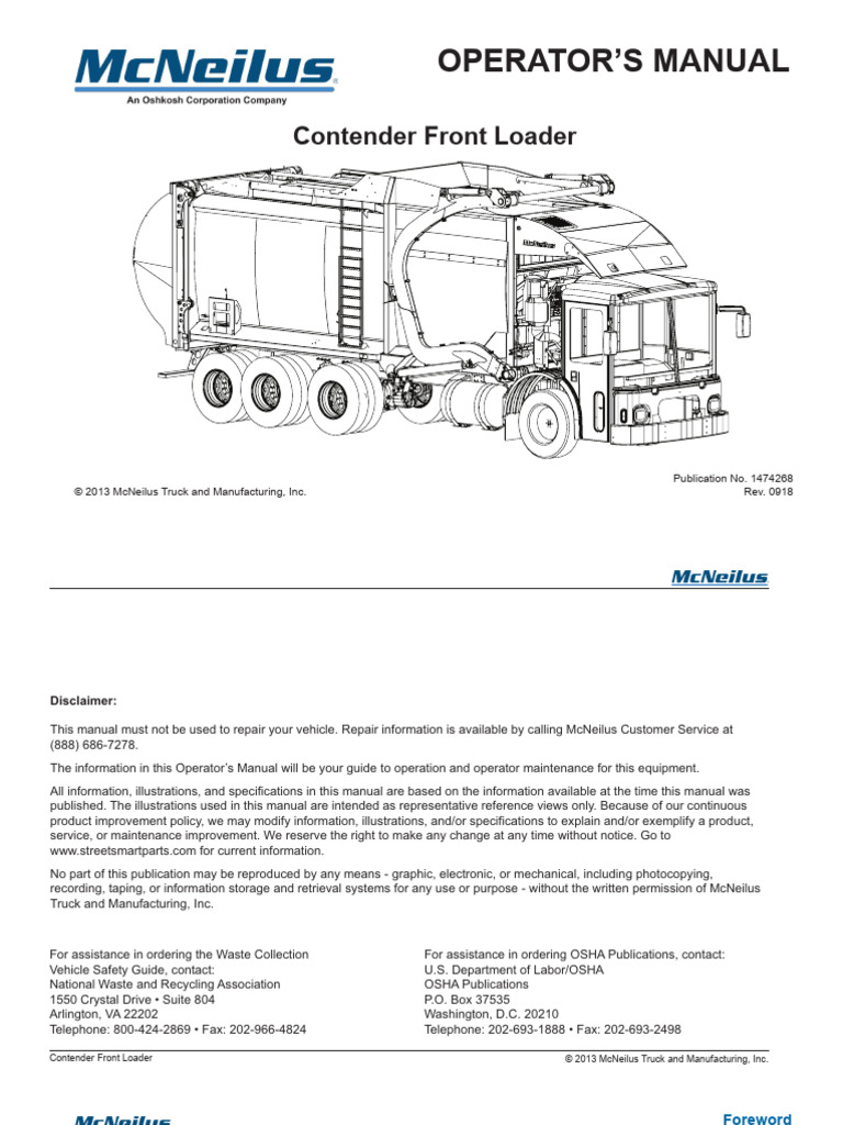 Contender Front Loader Operator Manual | PDF | Truck | Safety