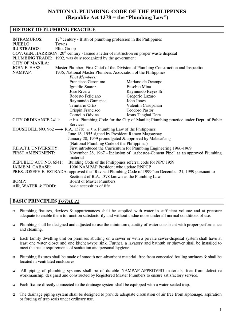 RNPCP SUMMARY print | PDF | Pipe (Fluid Conveyance) | Plumbing