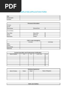 Employee Application Form