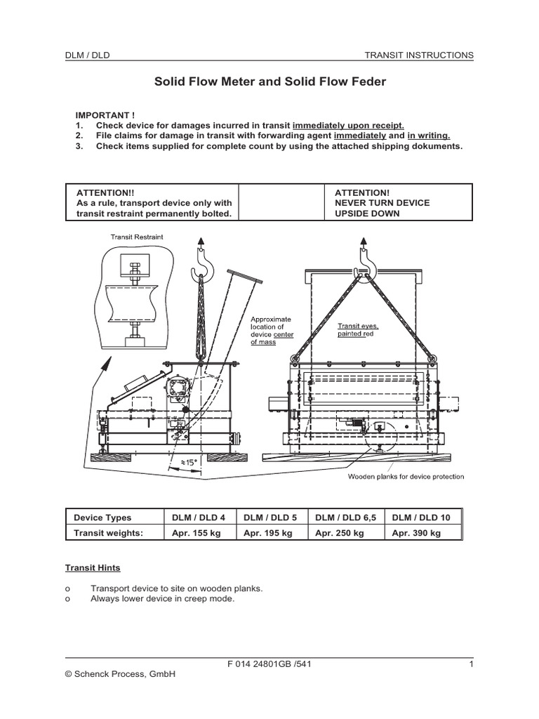 Solid Flow Meter and Solid Flow Feder: DLM / DLD Transit Instructions ...