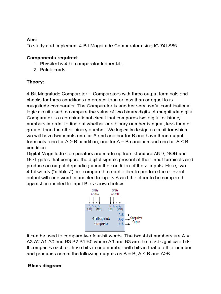 4-Bit Comparator Implementation Guide | PDF | Technology & Engineering