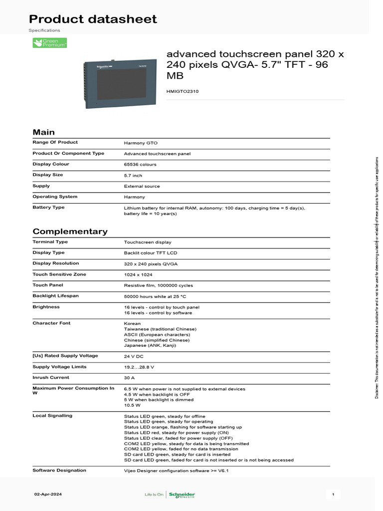 Schneider Electric Magelis Gto Hmigto2310 Pdf Backlight