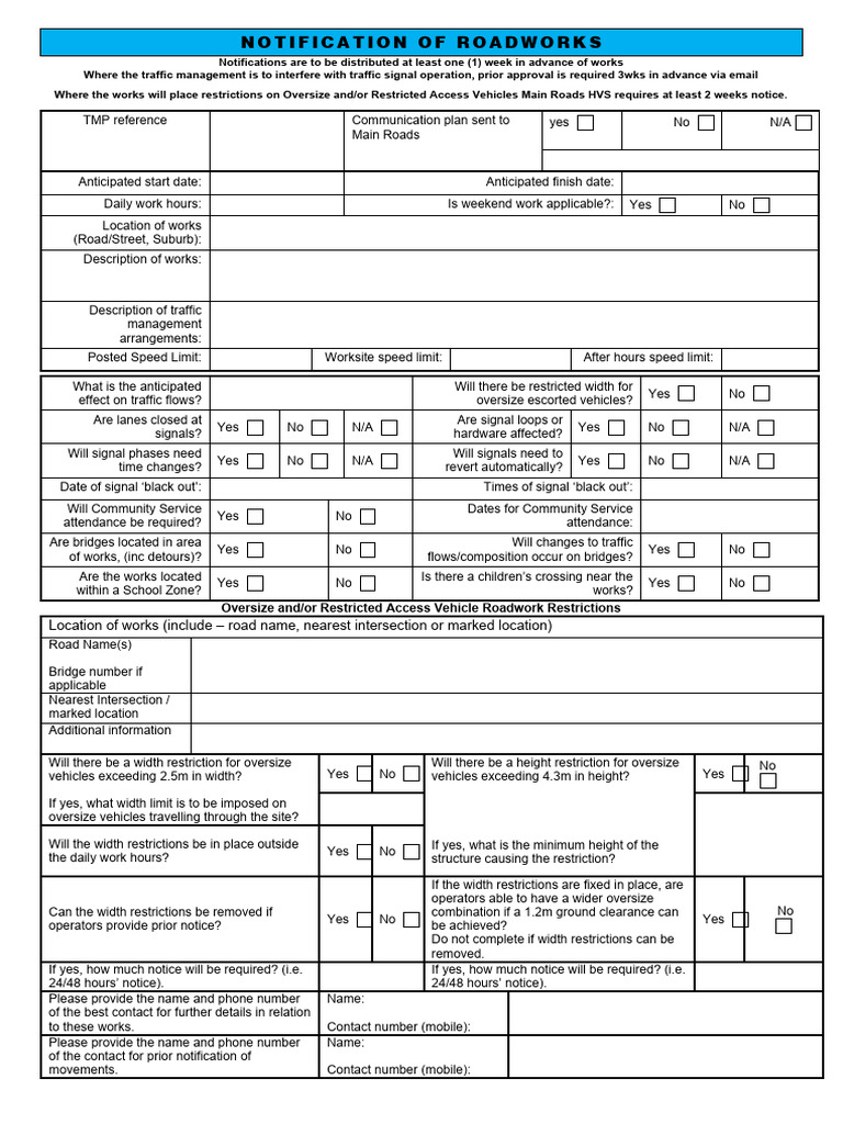 Appendix 1 - Notification-Of-Roadworks-Template | PDF | Traffic ...
