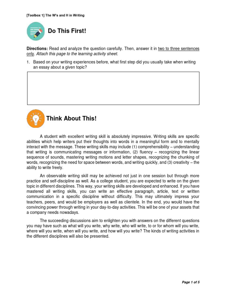 (Toolbox 1) The W - S and H in Writing | PDF | Disciplines | Writing