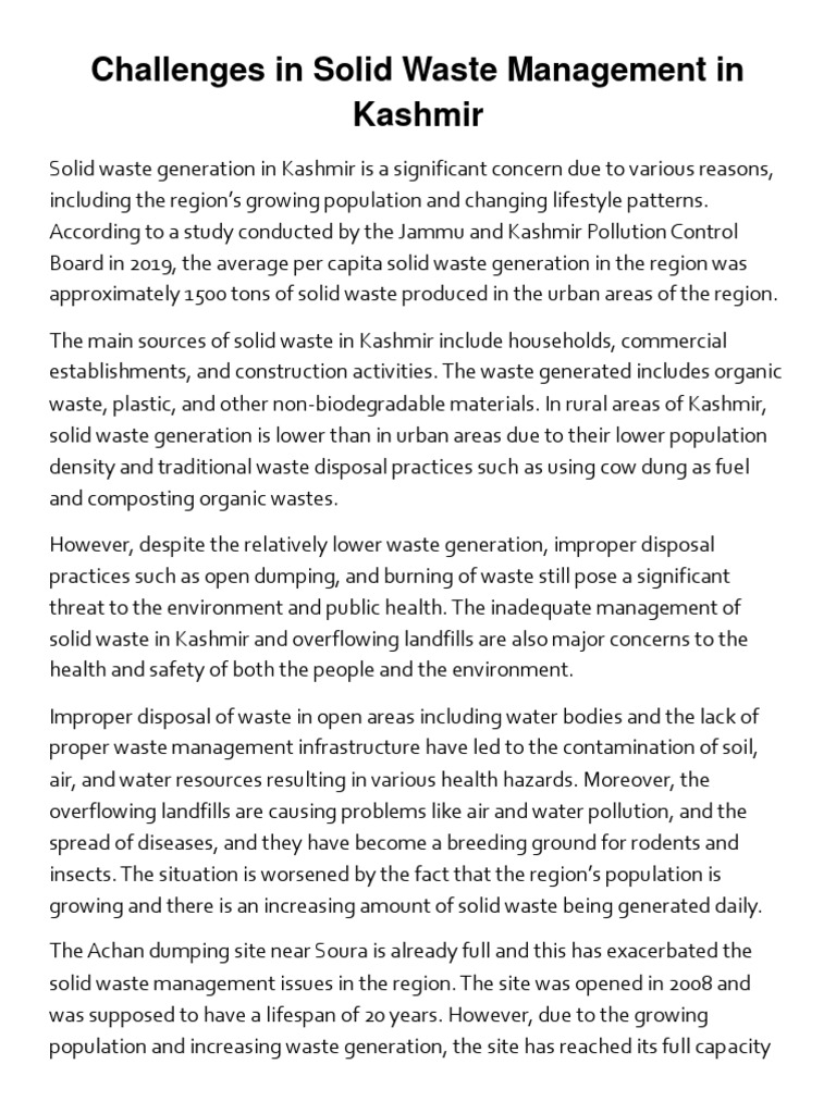 Challenges In Solid Waste Management In Kashmir Pdf Waste Waste