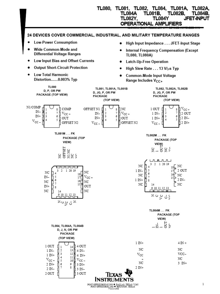 TL080 | PDF | Operational Amplifier | Amplifier