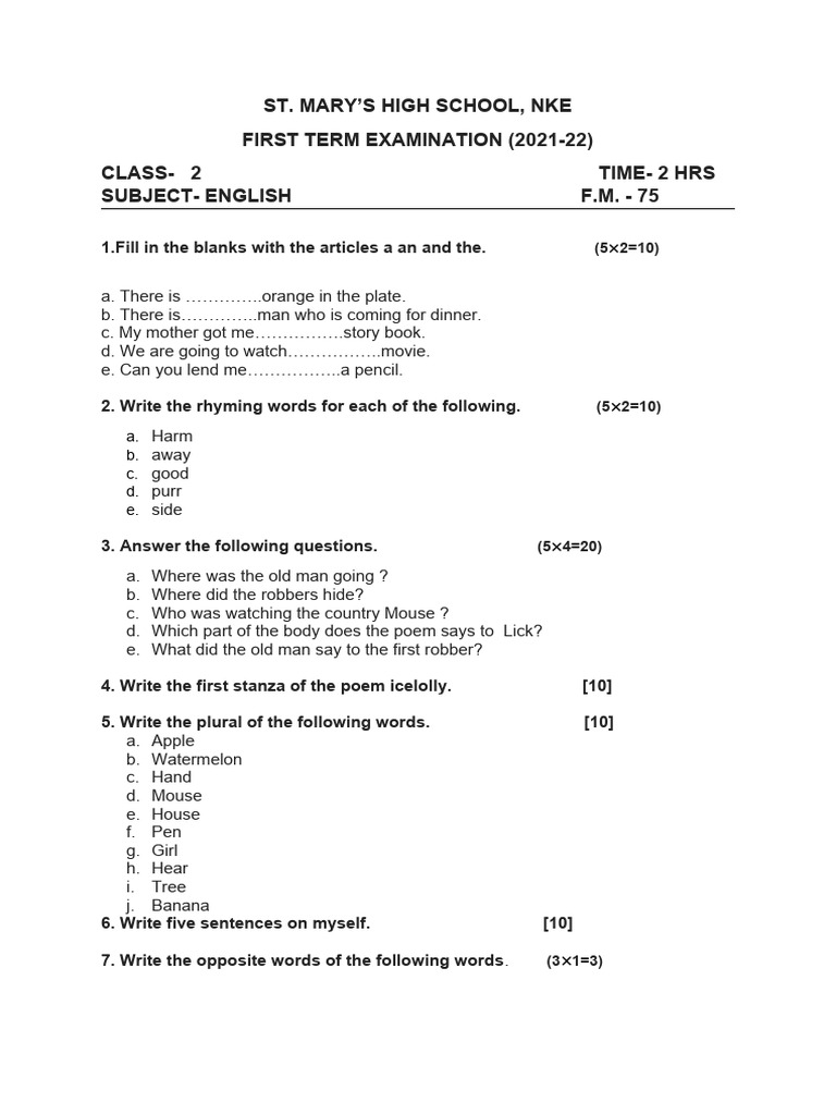 Class 2 english pdf