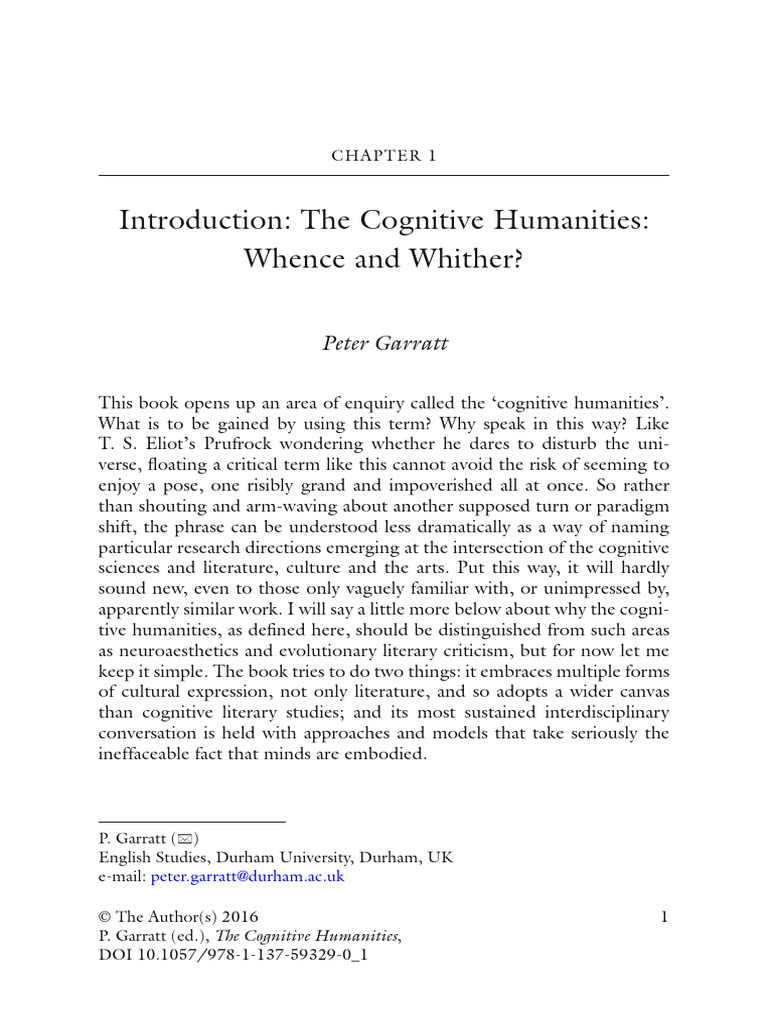 The Cognitive Humanities PDF Embodied Cognition Mind