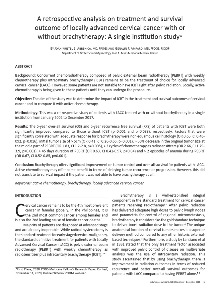 Brachytherapy Impact on Cervical Cancer Survival | PDF | Radiation ...