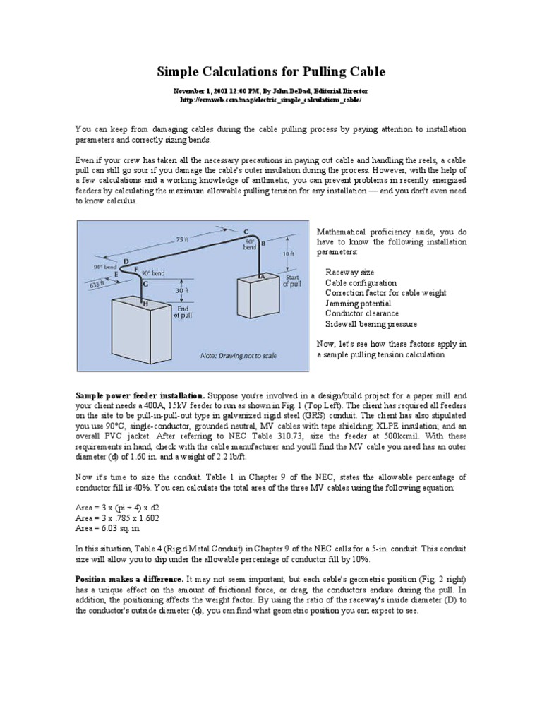 Simple Calculations For Pulling Cable PDF Cable Mechanical Engineering