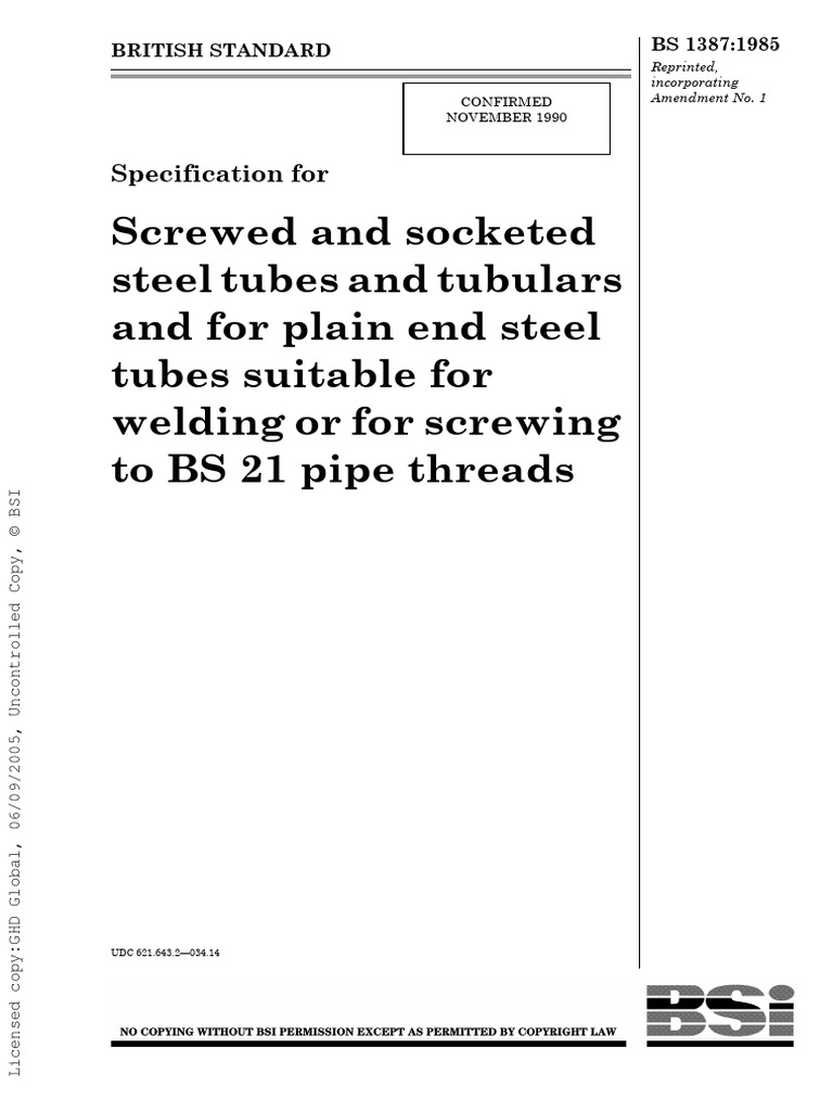 BS 1387:1985 Steel Tubes Standard | PDF | Pipe (Fluid Conveyance) | Screw