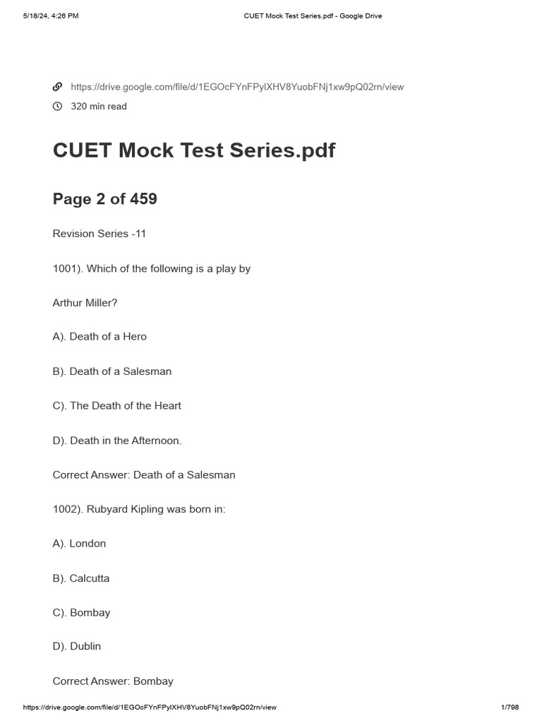 CUET Literature Mock Test Series | PDF | Novella