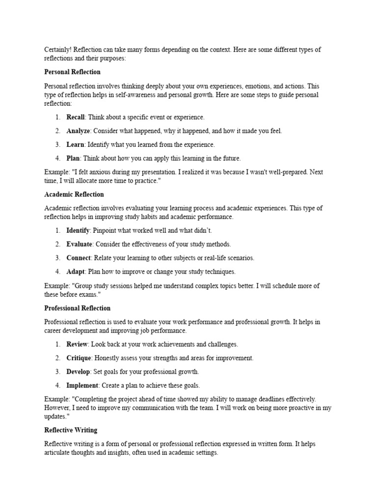 Certainly | PDF | Experience | Reflective Practice