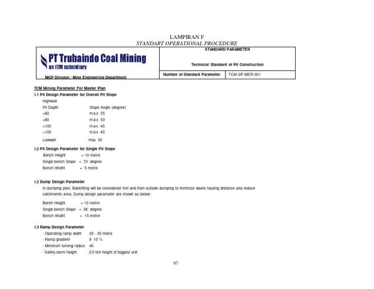 Pit Construction SOP and Design Parameters | PDF