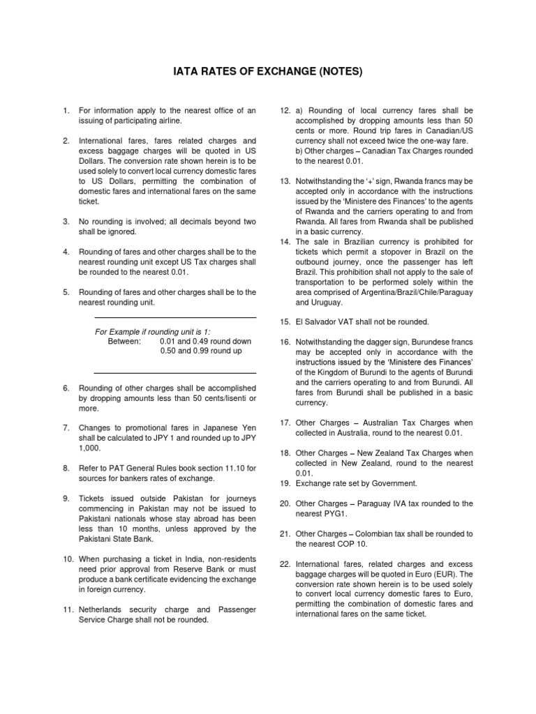 Iata rates of exchange notes for example if rounding unit is 1