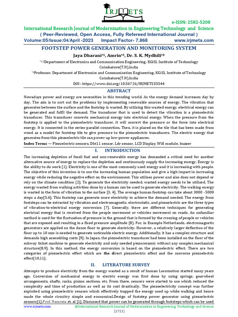 Footstep Power Generation System | PDF | Piezoelectricity | Voltage