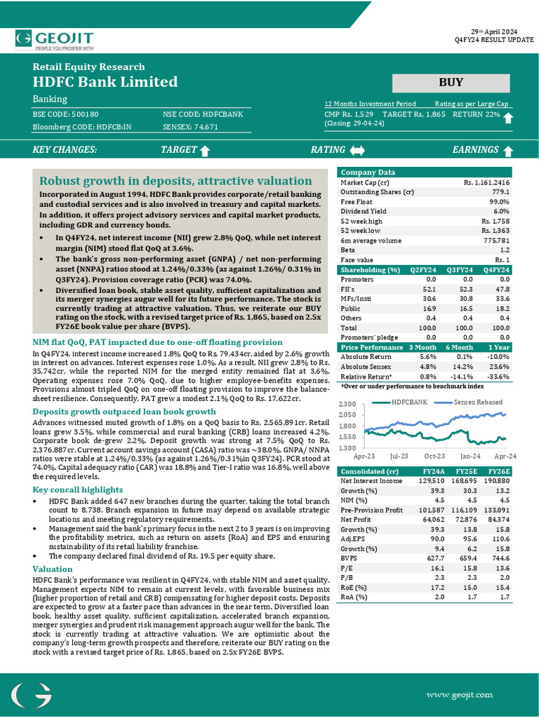 Geojit Financial Services Limited Research Division - HDFC Bank Limited ...