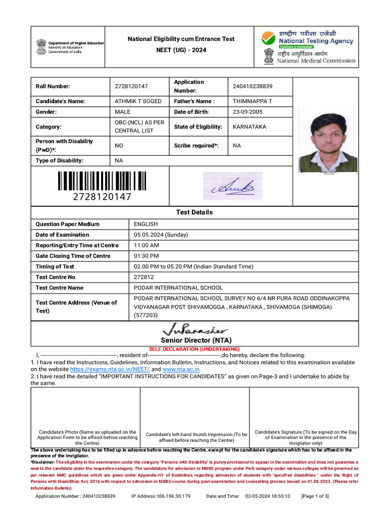 Neet Admit Card Pdf Identity Document