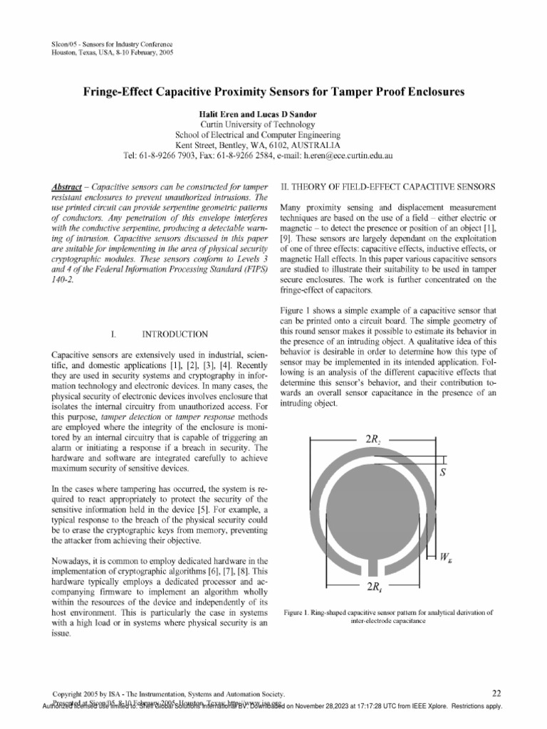 Fringe-Effect Capacitive Proximity Sensors For Tamper Proof Enclosures ...
