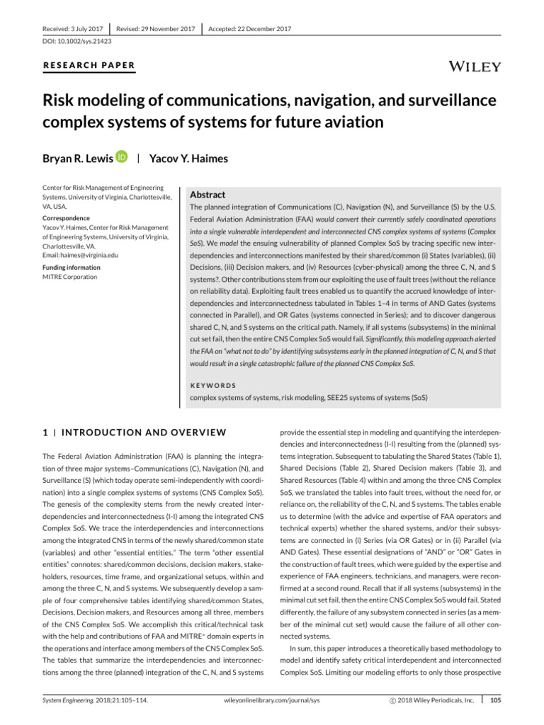 Systems engineering 2018 lewis risk modeling of communications