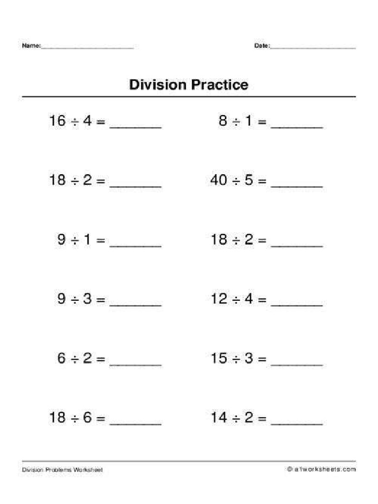 Basic Math Division Grade 1 Worksheets | PDF