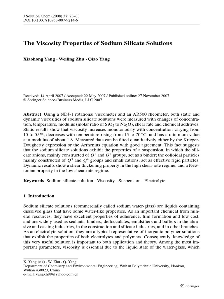 Viscosity of Sodium Silicate Solutions | PDF | Viscosity | Young's Modulus