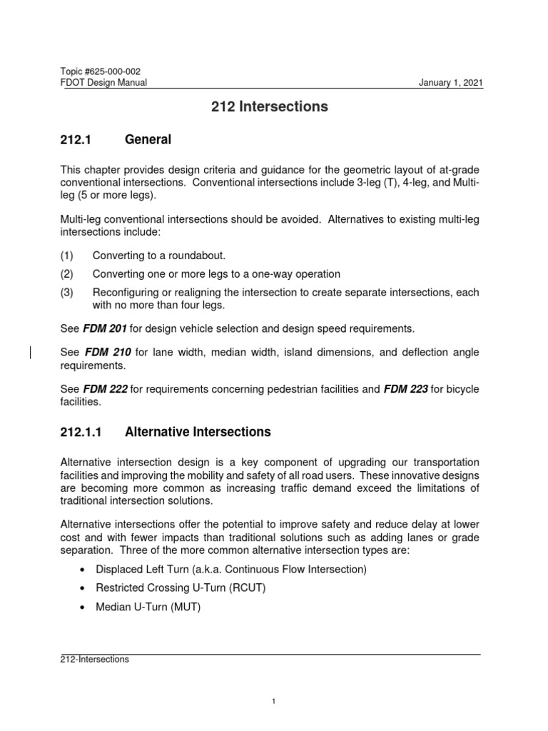 FDOT Design Manual: Intersection Guidelines | PDF | Intersection (Road ...