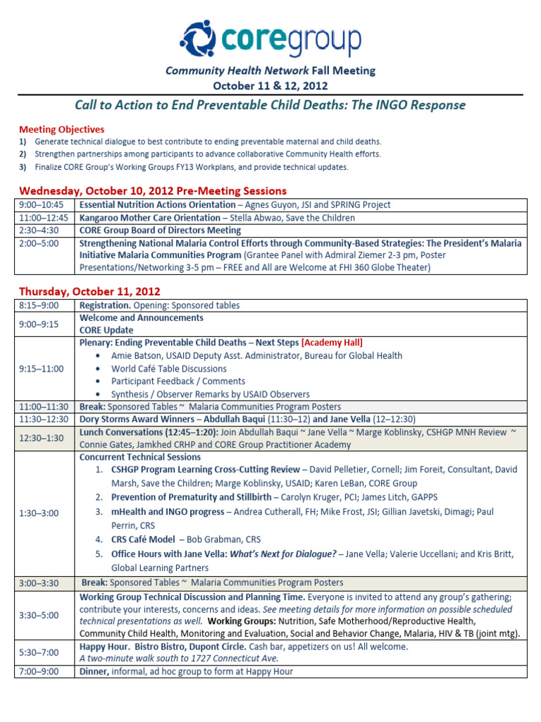 Fall 2012 Meeting Agenda10.2 | PDF | Public Health | Health Care
