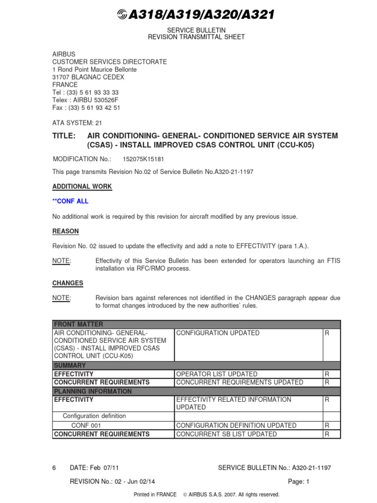 CSAS Control Unit Upgrade Bulletin | PDF | Airbus | Aircraft