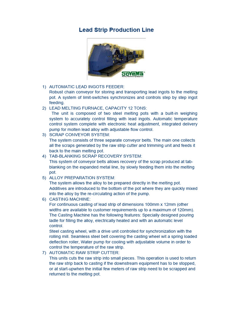 Lead Strip Casting Production Process | PDF | Ingot | Industrial Processes