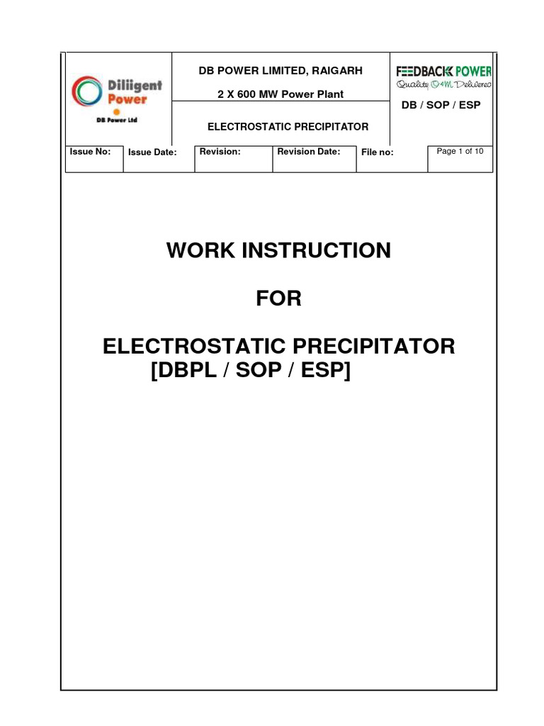 ESP Operation Guidelines for DB Power Plant | PDF | Electrical ...