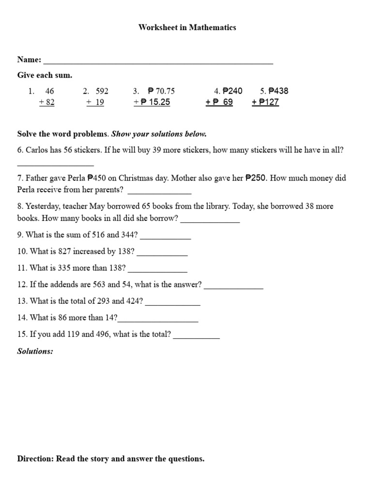 Worksheet in Mathematics Three | PDF | Mathematics